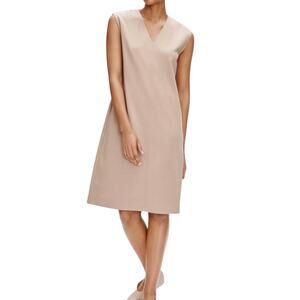 Eileen Fisher Flex Tencel Ponte V-Neck Dress shift minimalist tan lagen look